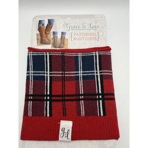 Red Plaid patterned Grace & Lace Boot Cuffs Brand New